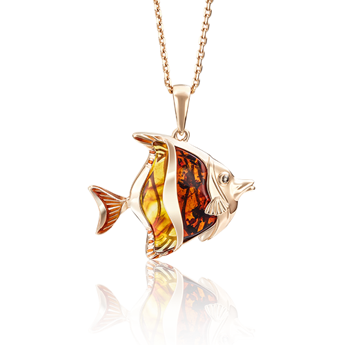 Подвеска из красного золота с янтарём и эмалью 03-2744-00-271-1110-46