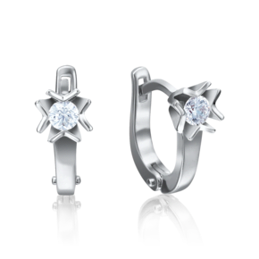 Серьги с английским замком из белого золота с бриллиантом 02-4169-00-101-1120-30