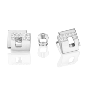 Серьги-пусеты из белого золота с фианитами