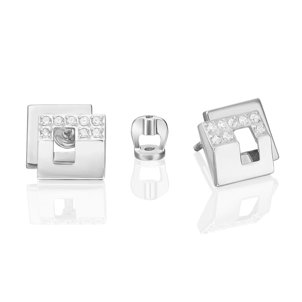Серьги-пусеты из белого золота с фианитами 02-5125-00-401-1120