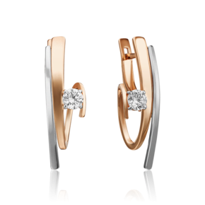 Серьги с английским замком из комбинированного золота с фианитом 02-4336-00-401-1111