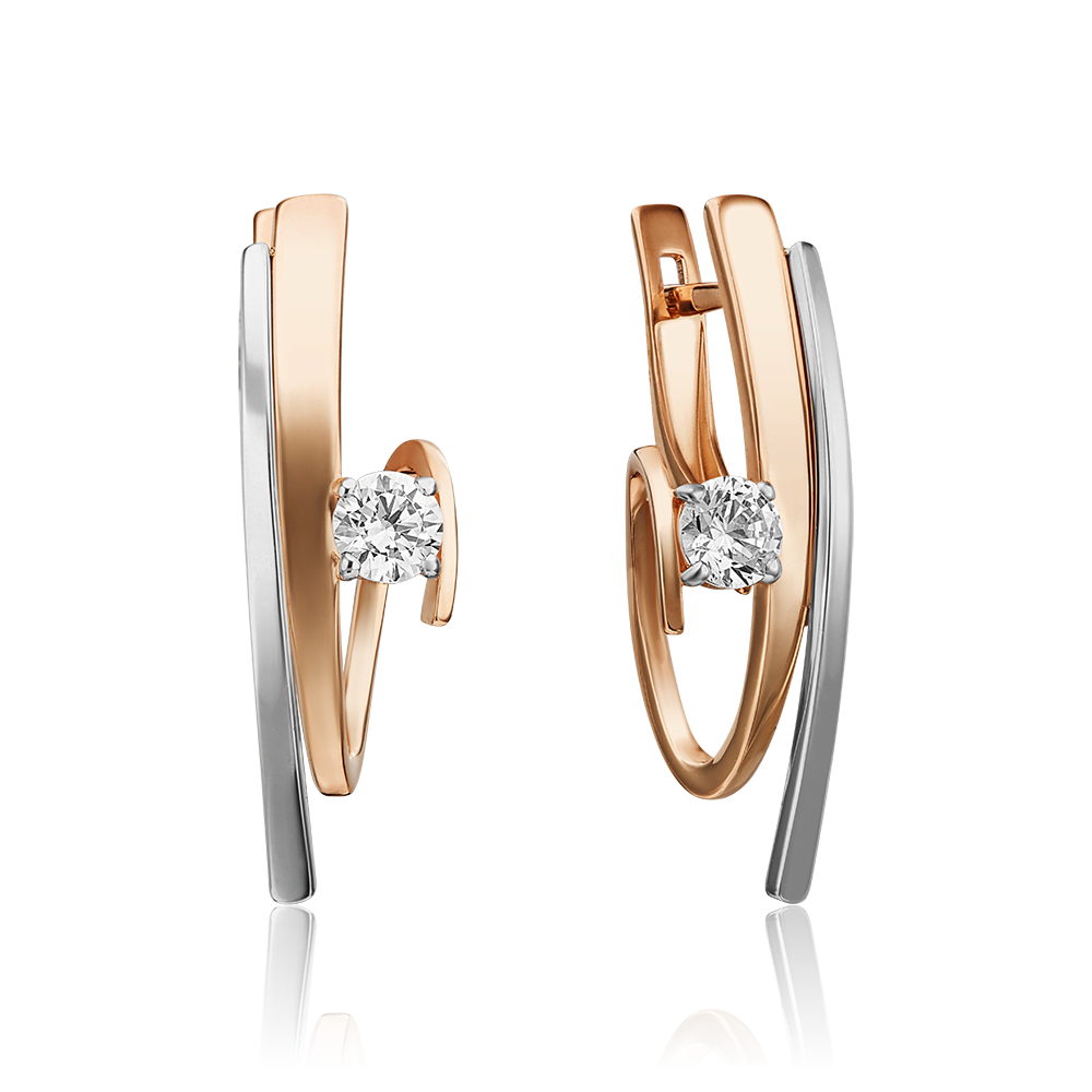 Серьги с английским замком из комбинированного золота с фианитом 02-4336-00-401-1111