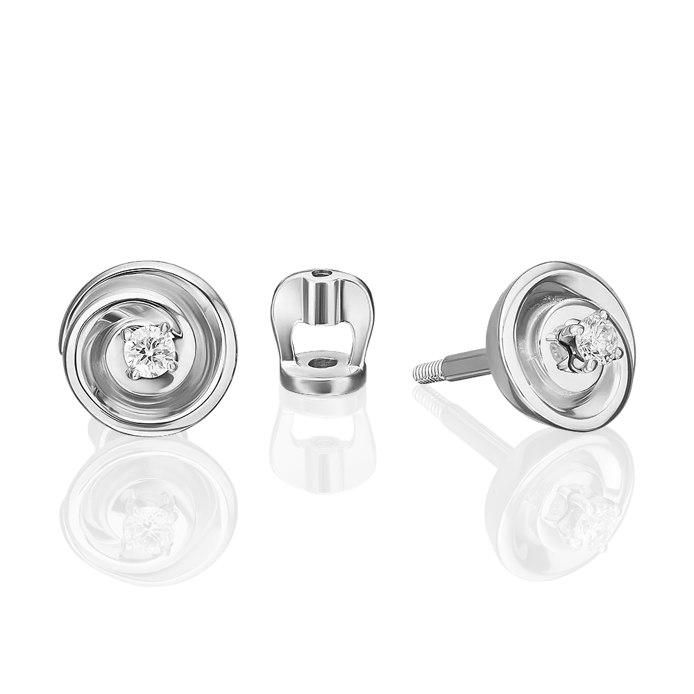Серьги-пусеты из белого золота с бриллиантом 02-5348-00-101-1120