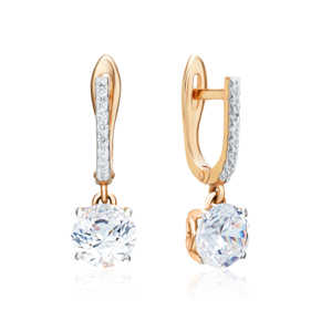 Серьги с английским замком из красного золота с фианитами