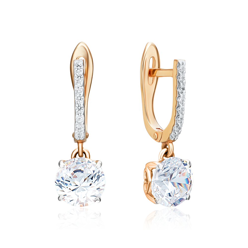Серьги с английским замком из красного золота с фианитами 02-3073-00-501-1110-38