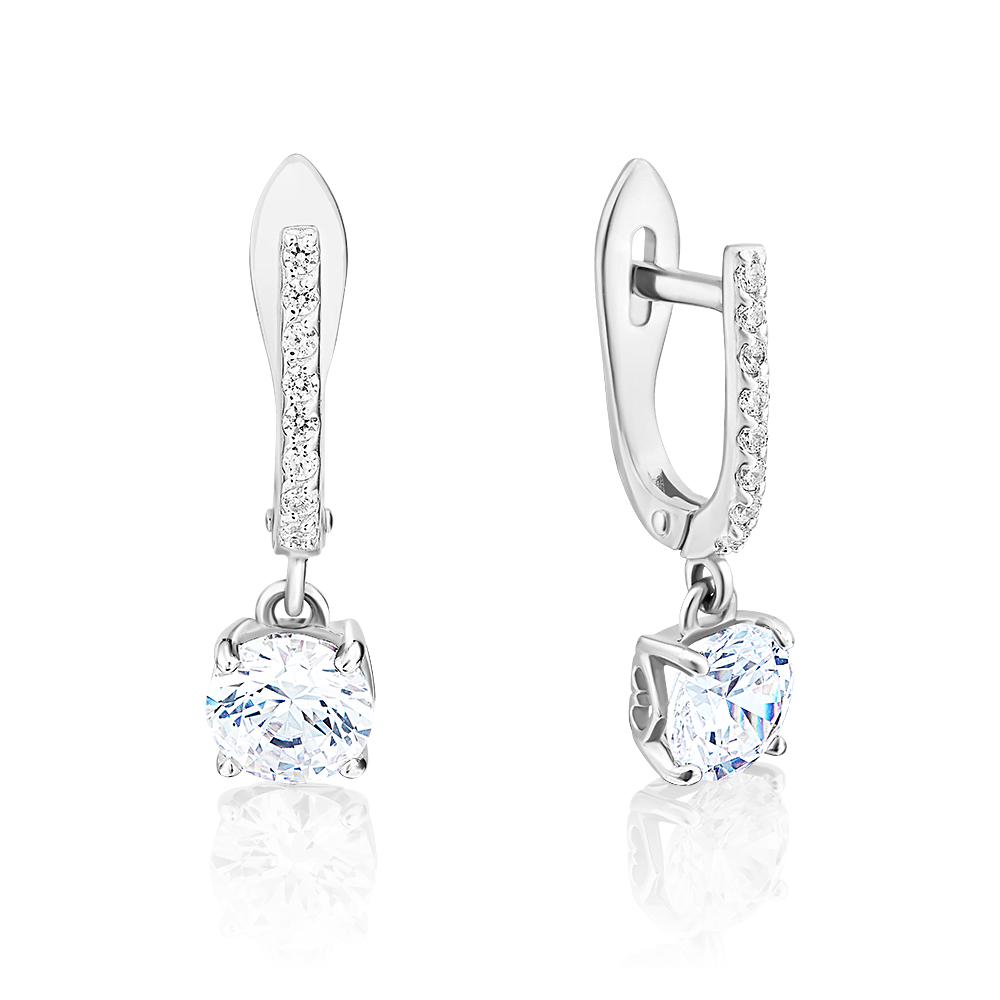 Серьги с английским замком из белого золота с фианитами 02-3074-00-501-1120-38