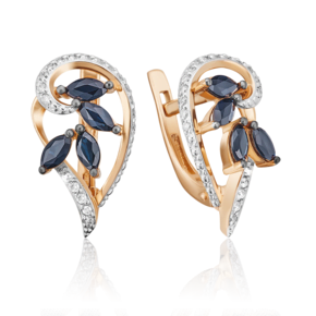 Серьги с английским замком из красного золота с сапфирами и бриллиантами