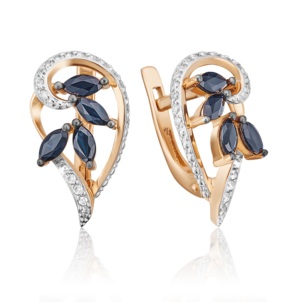 Серьги с английским замком из красного золота с сапфирами и бриллиантами 02-0743-00-105-1110-30