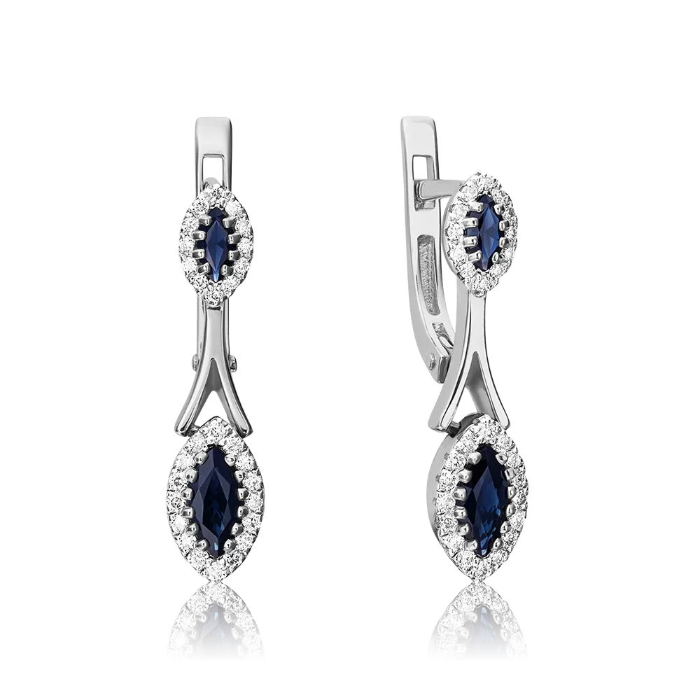 Серьги с английским замком из белого золота с сапфирами и бриллиантами 02-3994-00-105-1120-30