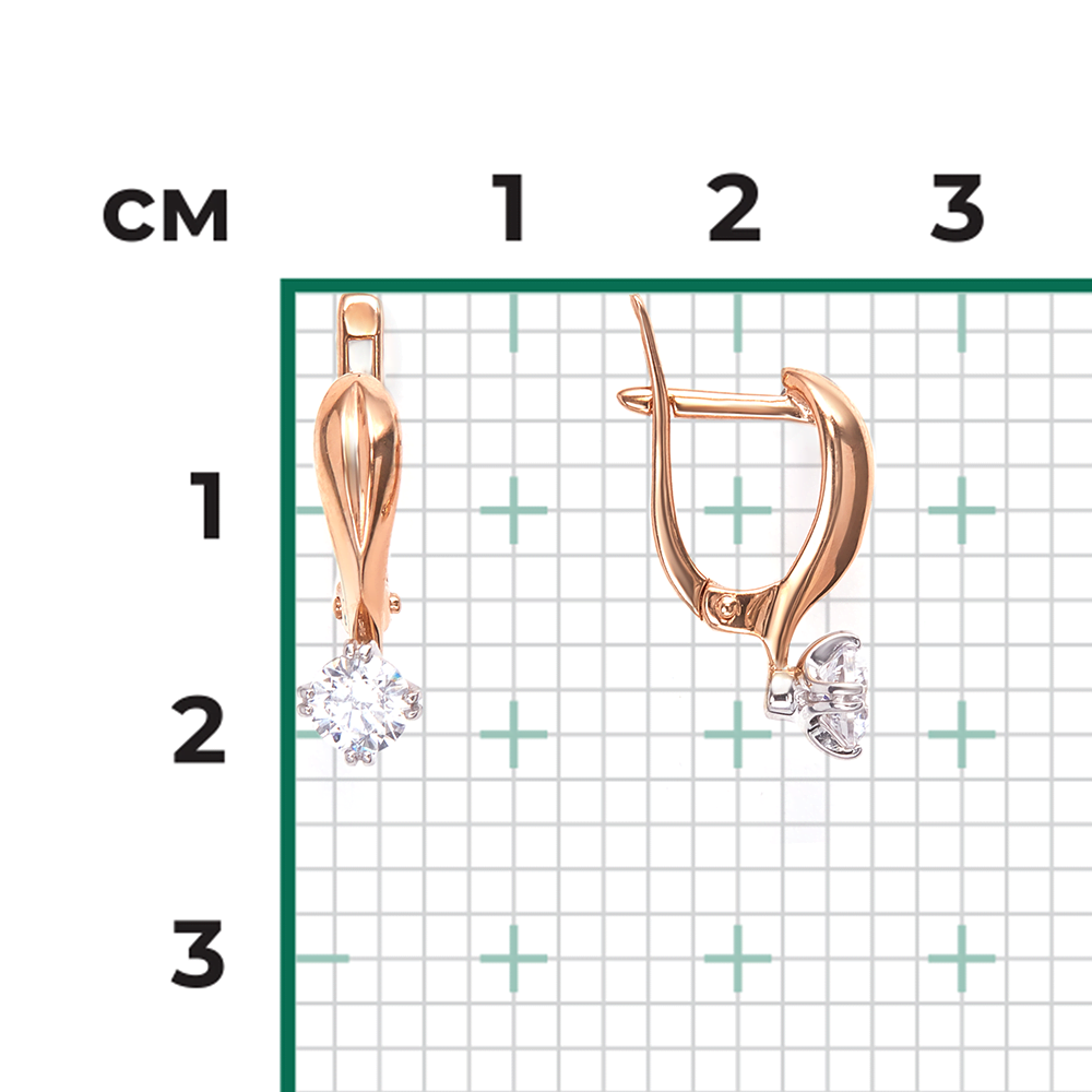 Серьги с английским замком из комбинированного золота с фианитом 02-2228-00-501-1111-38