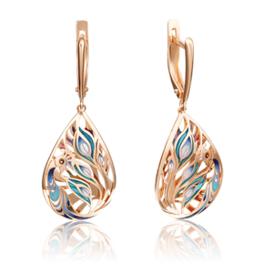 Серьги «Павлин» с английским замком из красного золота с эмалью 02-4235-00-000-1110-48