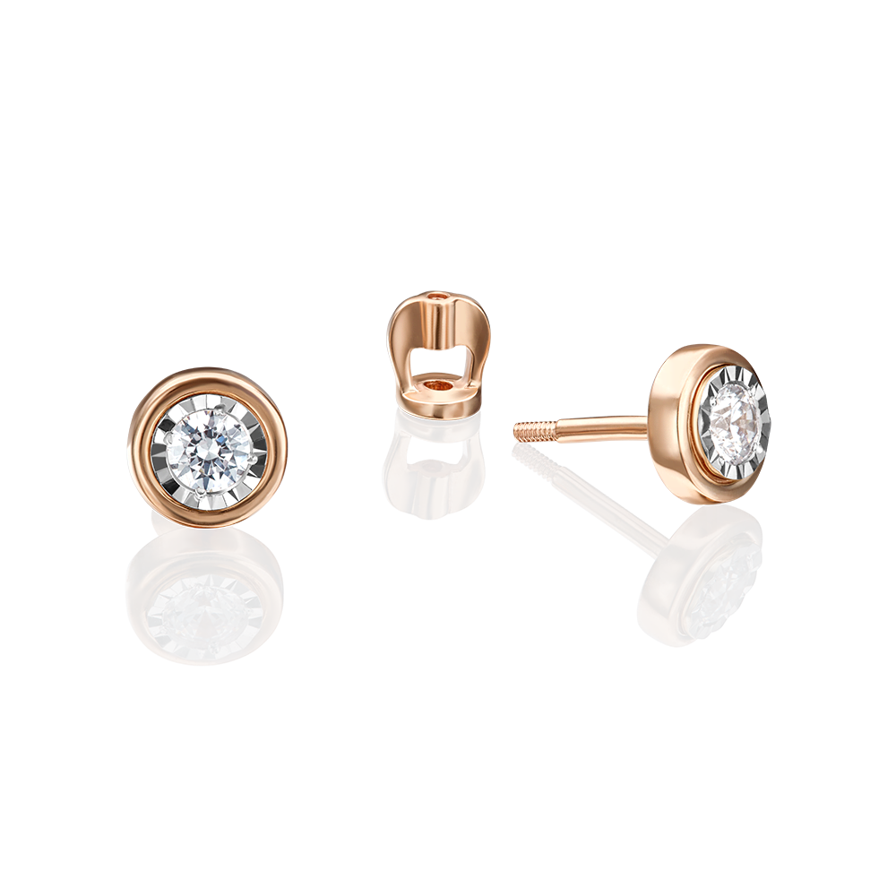 Серьги-пусеты из комбинированного золота с бриллиантом 02-4303-00-101-1111-30
