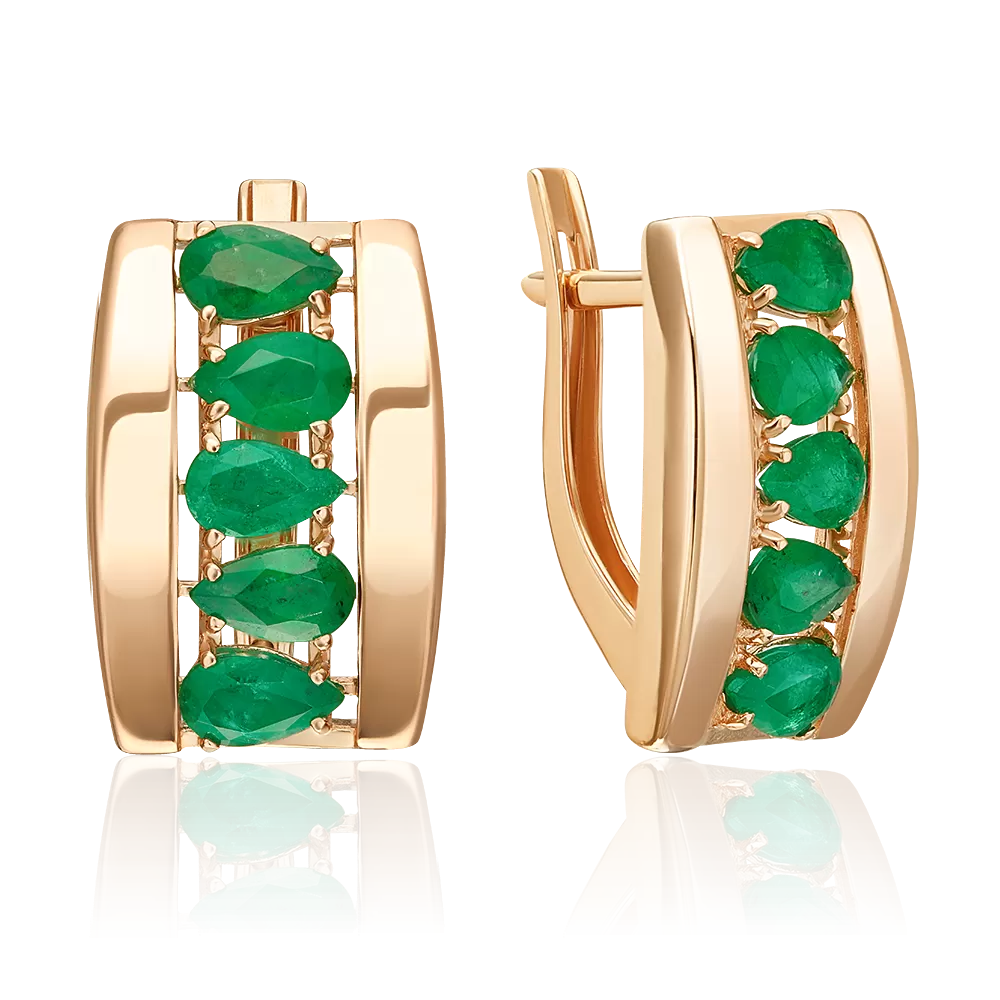 Серьги с английским замком из красного золота с изумрудами 02-5471-00-103-1110