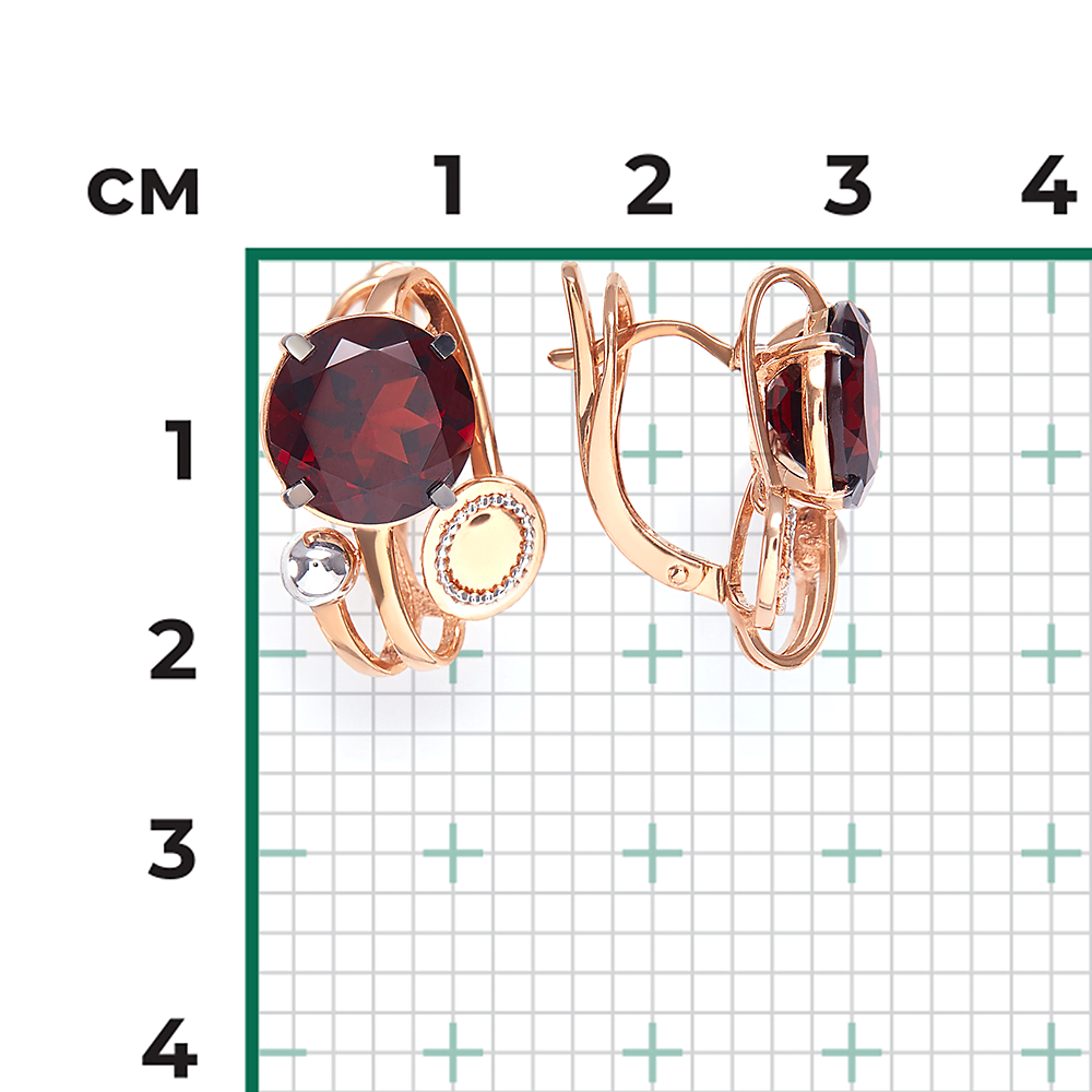 Серьги с английским замком из красного золота с гранатом 02-4304-00-204-1110-46