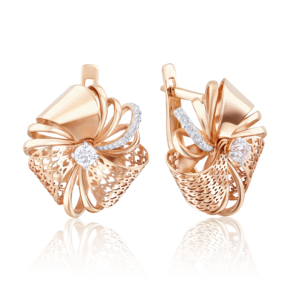 Серьги с английским замком из красного золота с фианитами 02-3806-00-401-1110-48