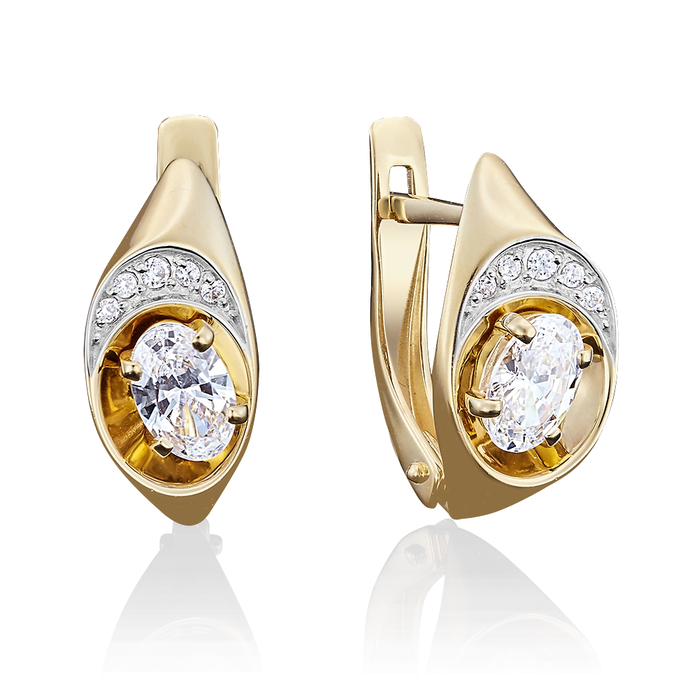 Серьги с английским замком из лимонного золота с фианитами 02-3807-00-501-1130-38