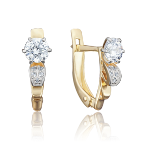 Серьги с английским замком из лимонного золота с фианитами 02-3808-00-501-1130-38