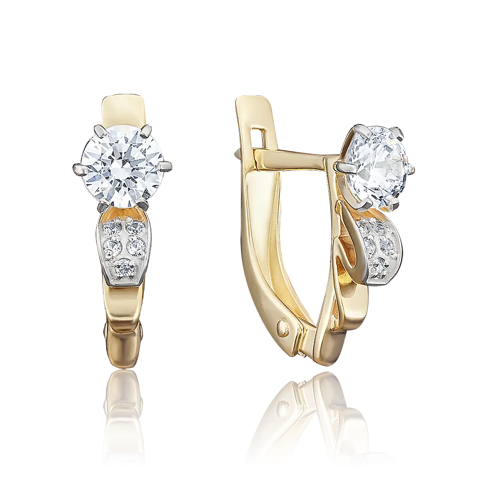 Серьги с английским замком из лимонного золота с фианитами 02-3808-00-501-1130-38