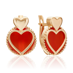 Серьги «Пылкая любовь» с английским замком из красного золота с сердоликом 02-5461-00-748-1110