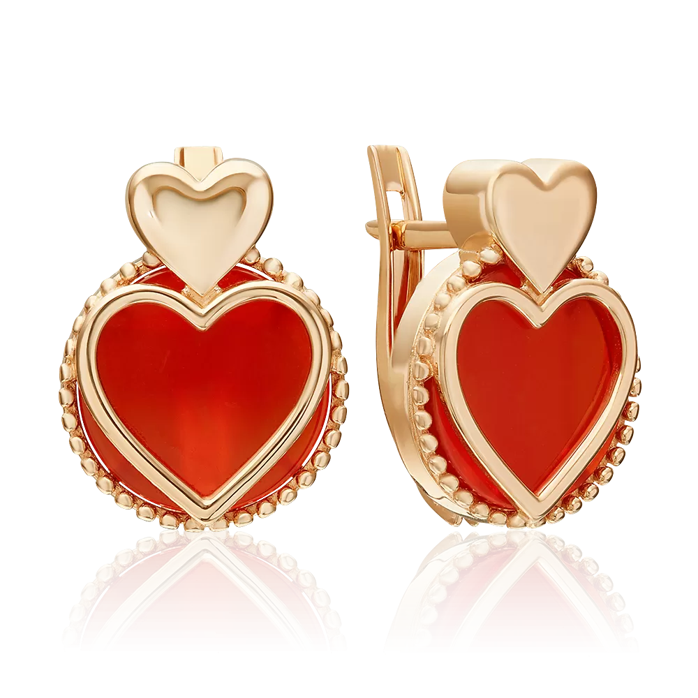 Серьги «Пылкая любовь» с английским замком из красного золота с сердоликом 02-5461-00-748-1110