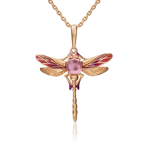 Подвеска «Стрекоза» из красного золота с аметистом и эмалью 03-3211-00-203-1110-57