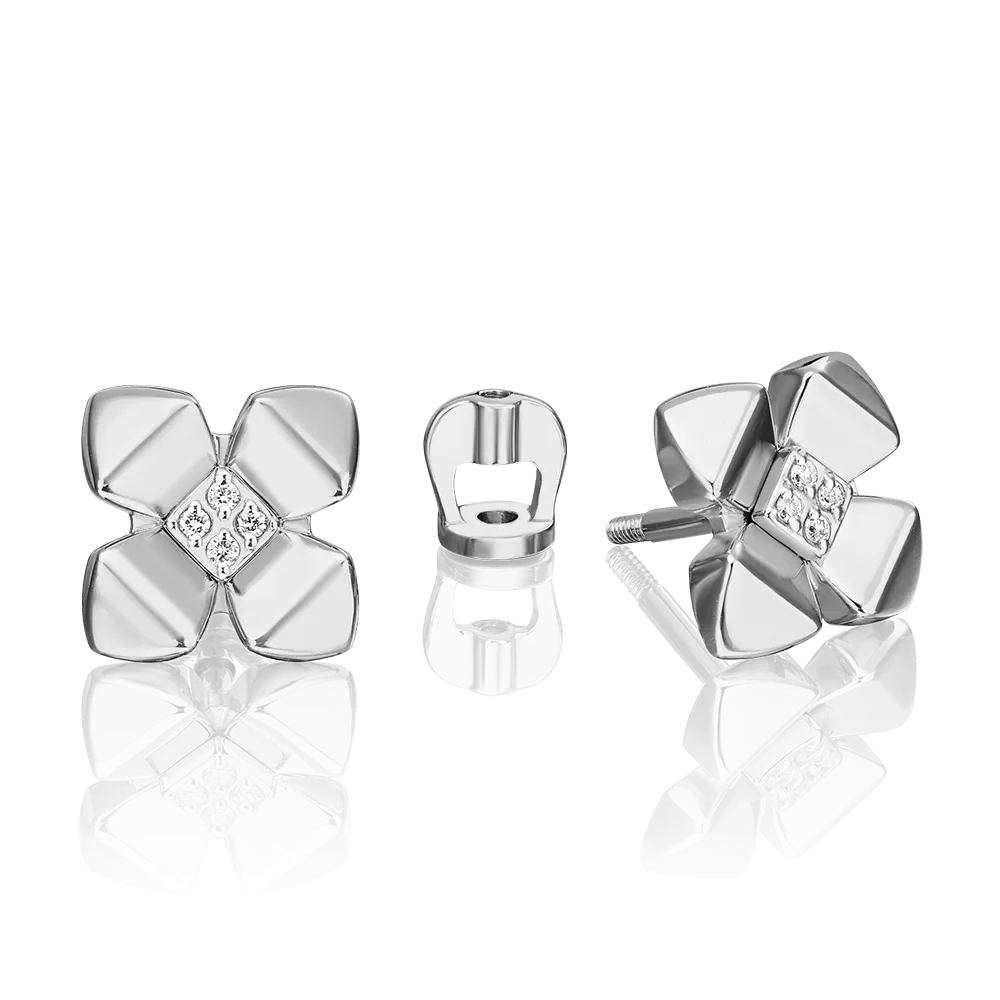 Серьги-пусеты из белого золота с бриллиантами 02-4991-00-101-1120