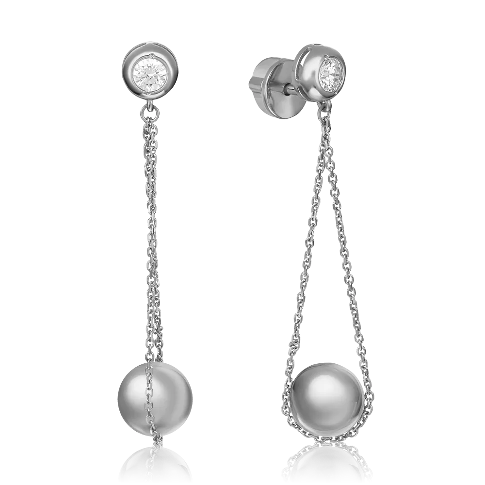 Серьги-пусеты из белого золота с фианитом 02-4372-00-401-1120-03