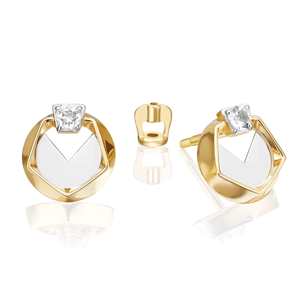 Серьги-пусеты из комбинированного золота с натуральным топазом white 02-5042-00-201-1121