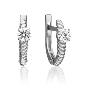 Серьги с английским замком из белого золота с фианитом 02-4355-00-501-1120-38