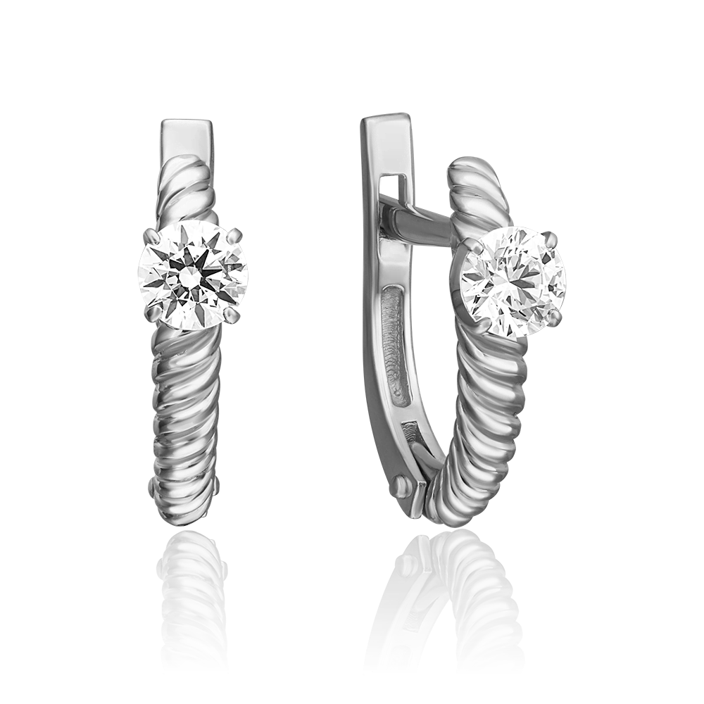 Серьги с английским замком из белого золота с фианитом 02-4355-00-501-1120-38