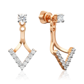Серьги-джекеты из красного золота с фианитами 02-5651-00-401-1110