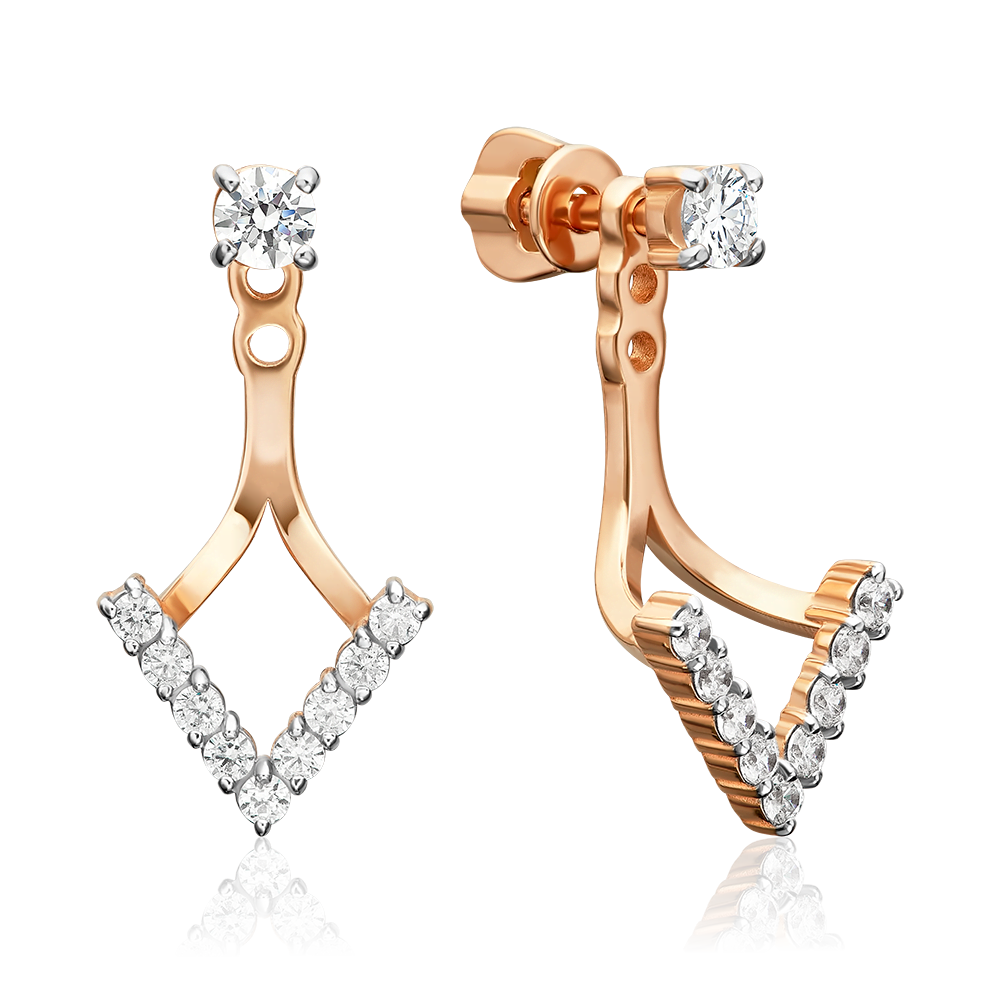 Серьги-джекеты из красного золота с фианитами 02-5651-00-401-1110