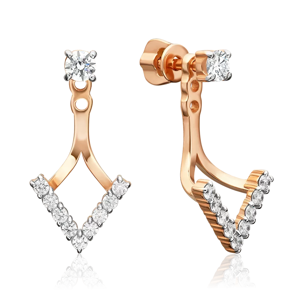 Серьги-джекеты из красного золота с фианитами 02-5651-00-401-1110