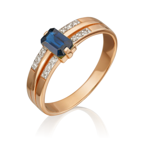 Кольцо из красного золота с сапфиром и бриллиантами
