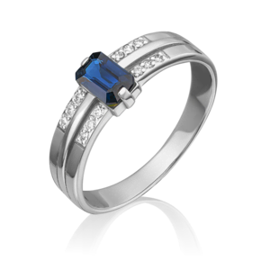 Кольцо из белого золота с сапфиром и бриллиантами