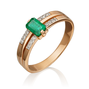 Кольцо из красного золота с изумрудом и бриллиантами