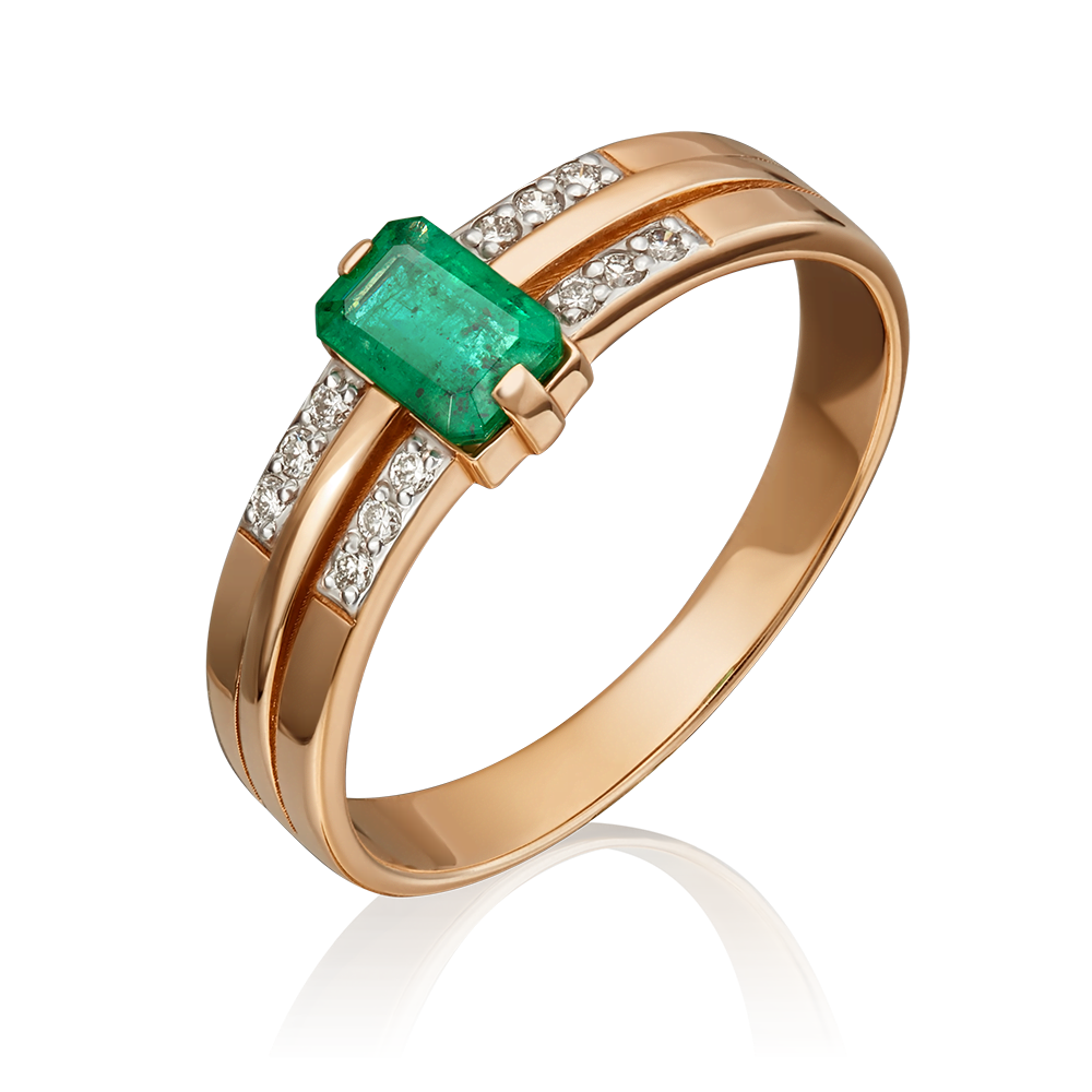 Кольцо из красного золота с изумрудом и бриллиантами 01-1253-00-106-1110-30