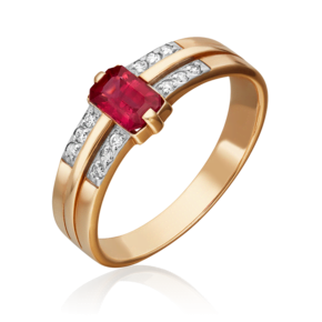 Кольцо из красного золота с рубином и бриллиантами
