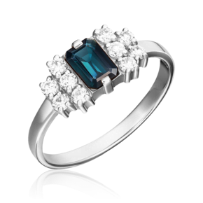 Кольцо из белого золота с сапфиром и бриллиантами