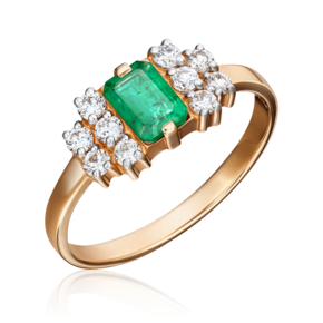 Кольцо из красного золота с изумрудом и бриллиантами 01-1257-00-106-1110-30