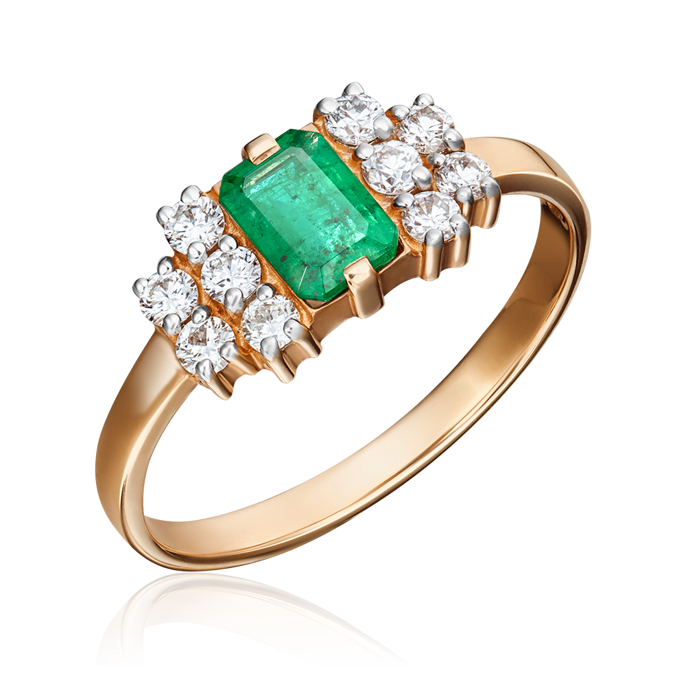 Кольцо из красного золота с изумрудом и бриллиантами 01-1257-00-106-1110-30