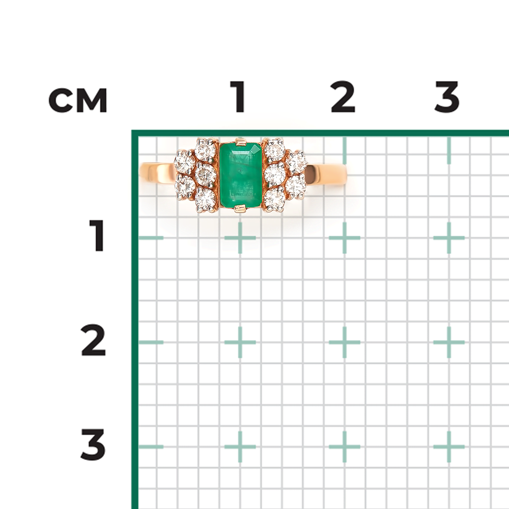 Кольцо из красного золота с изумрудом и бриллиантами 01-1257-00-106-1110-30