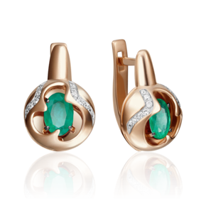 Серьги с английским замком из красного золота с изумрудом и бриллиантами 02-4159-00-106-1110-30