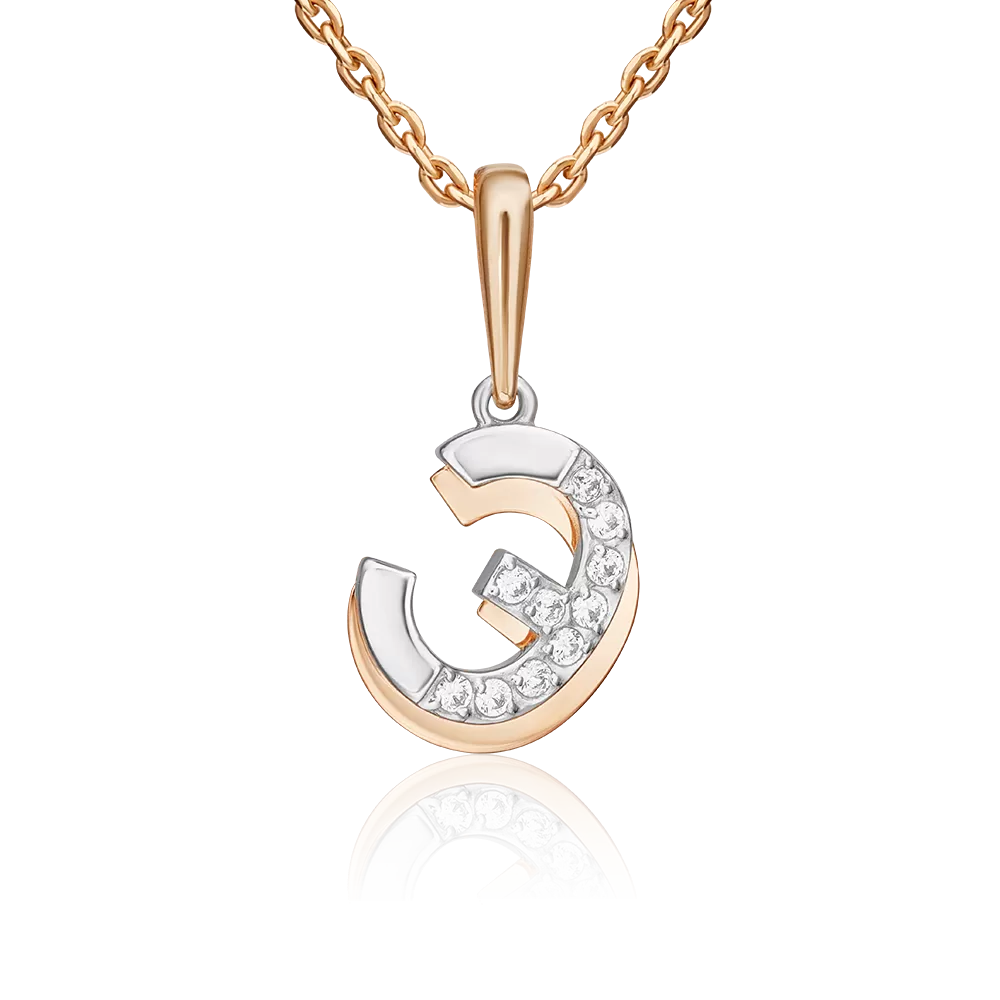 Подвеска «Буква Э» из комбинированного золота с фианитами 03-3418-Э-401-1111