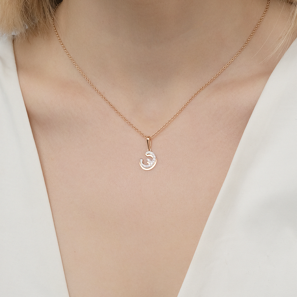 Подвеска «Буква Э» из комбинированного золота с фианитами 03-3418-Э-401-1111