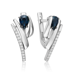 Серьги с английским замком из белого золота с сапфиром и бриллиантами 02-5243-00-105-1120