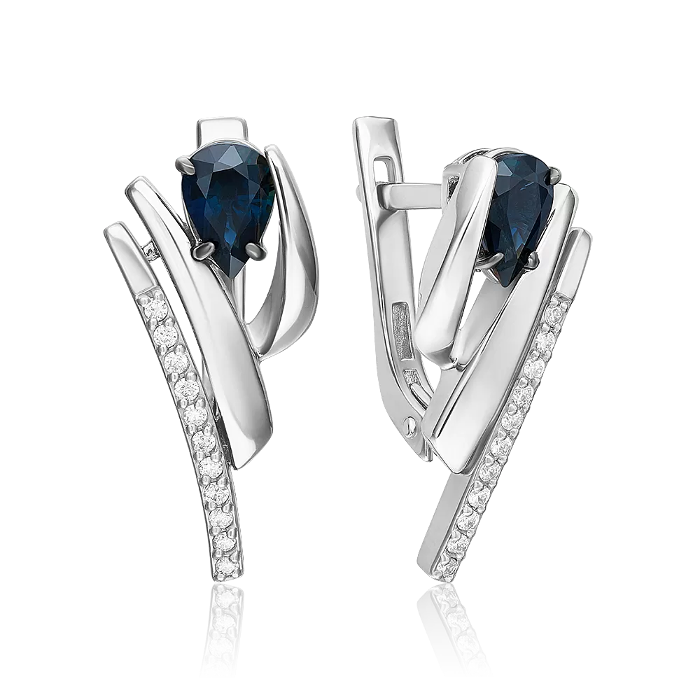 Серьги с английским замком из белого золота с сапфиром и бриллиантами 02-5243-00-105-1120