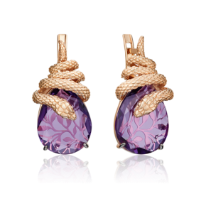 Серьги «Таинственные змеи» с английским замком из красного золота с аметистом 02-5290-00-203-1110