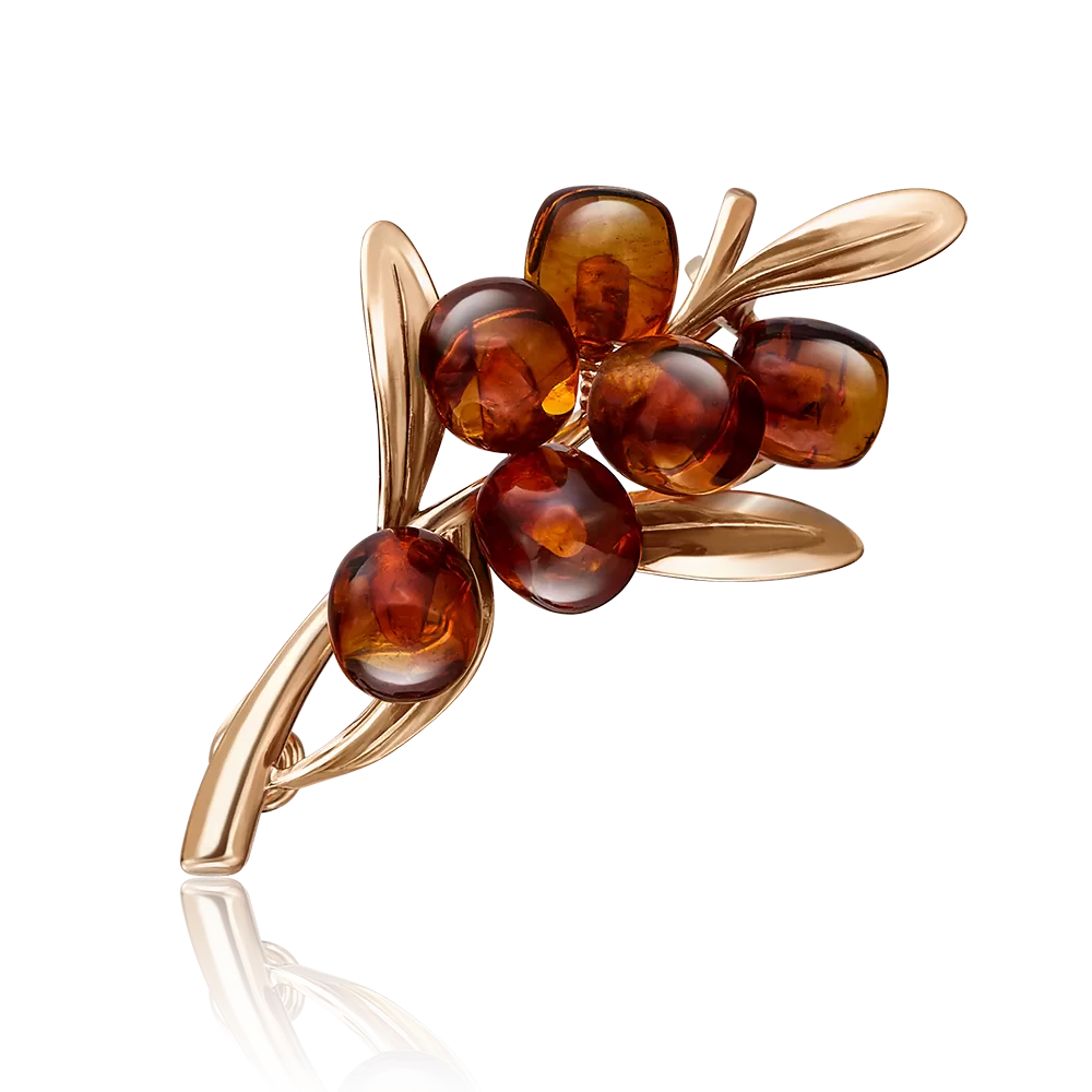 Брошь «Облепиха» из красного золота с янтарём 04-0195-01-271-1110-46