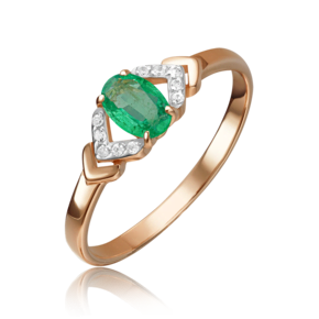 Кольцо из красного золота с изумрудом и бриллиантами 01-1291-00-106-1110-30